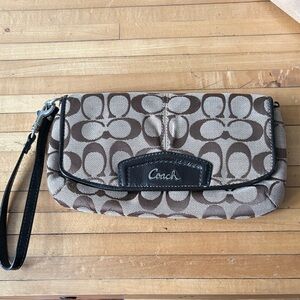 Coach Signature Brown and Cream Wristlet